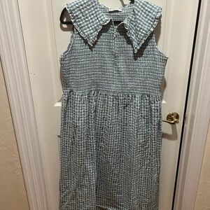 Mango Blue Gingham Collared Midi Dress